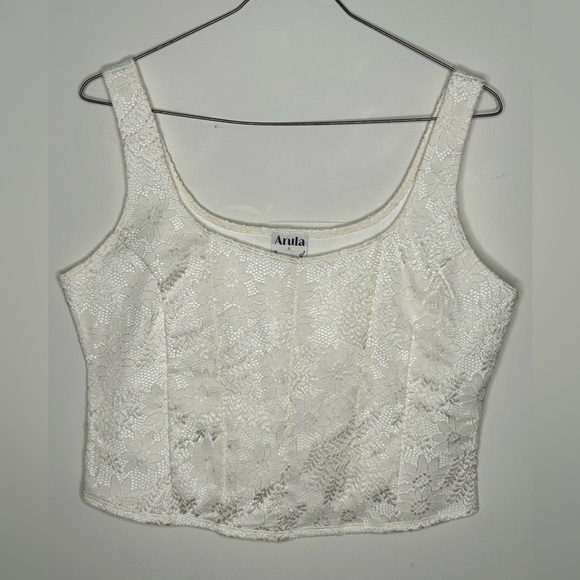 Arula Women’s 1X Gardenia Lace Crop Faux Corset Top Cream Scoop Neck Boho Floral - Picture 2 of 8